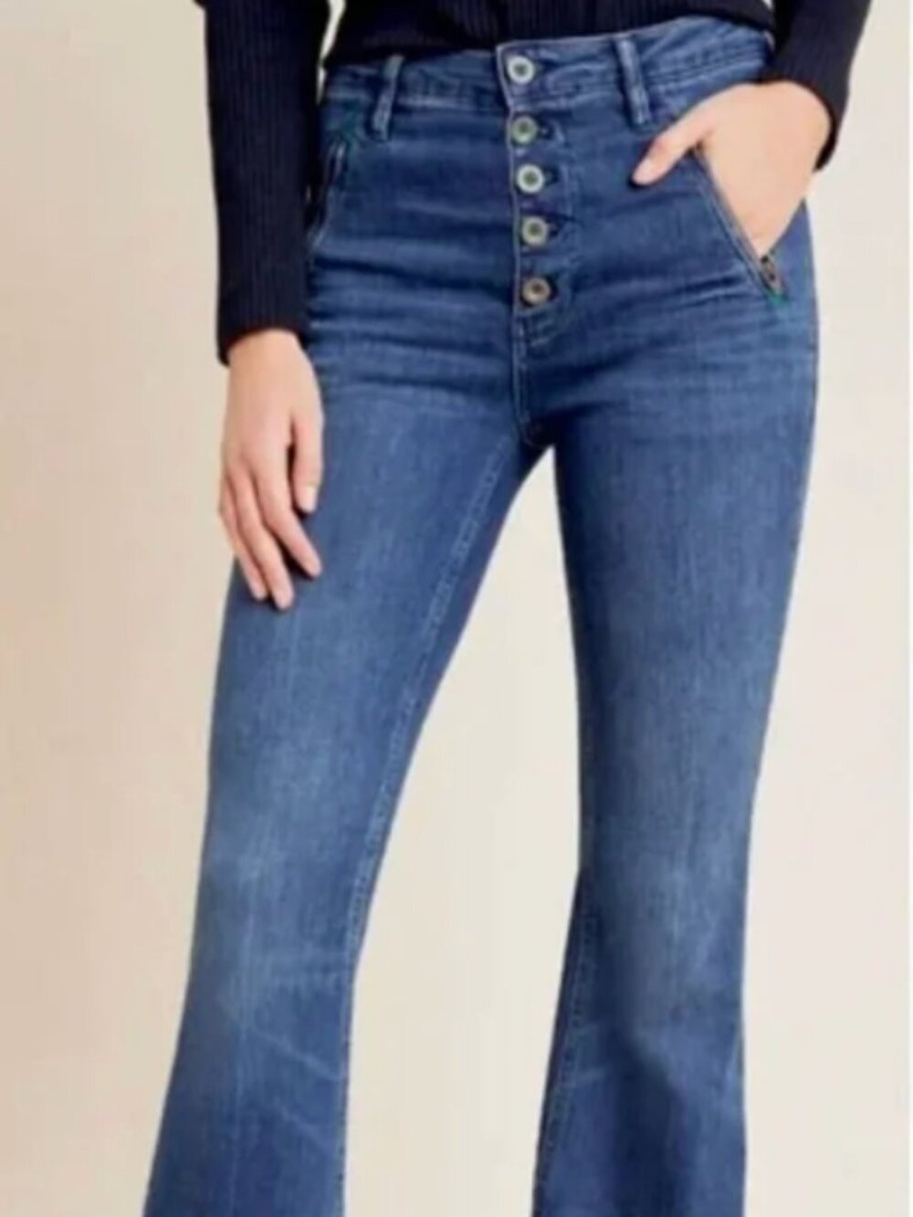 Anthropologie Pilcro High-Rise Trouser Bootcut Jeans 31 Button Fly Stretch Denim
